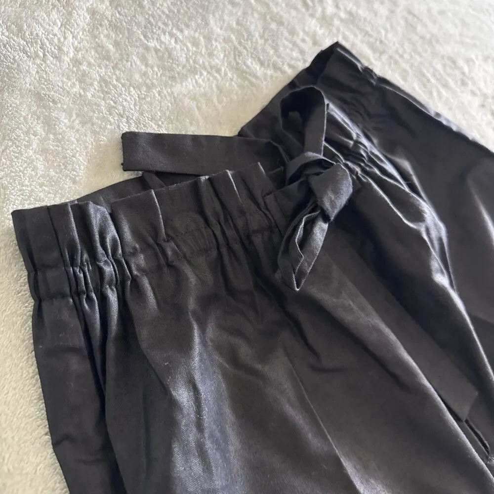 Vintage Women’s Black Formal Pants Wide-Leg Solid Tie Elastic Waist Preppy - Picture 7 of 16